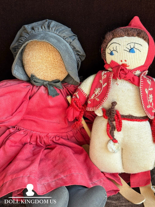 Lot of 2 Vintage Stockinette Amish and Skier Dolls