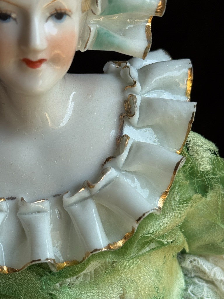 Vintage Japan (?) Cabinet Size 11.75” Dresden Style Molded Lace China Bust Doll