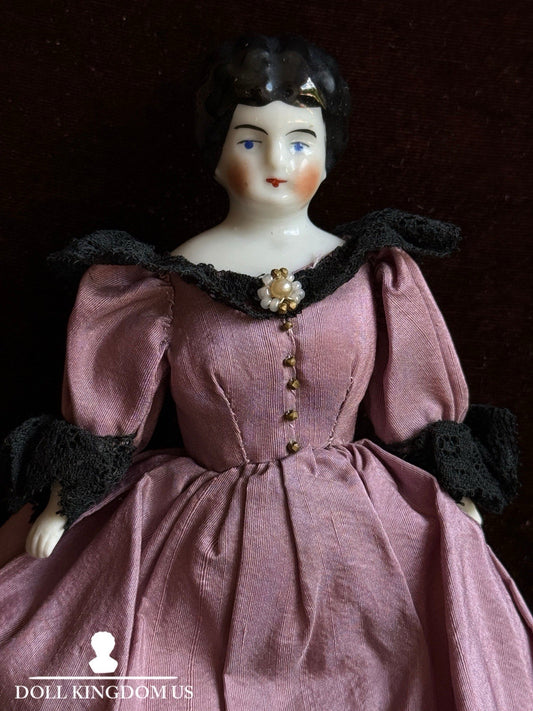 Antique German 6.75” Bisque Cloth Miniature Dollhouse Lowbrow China Doll
