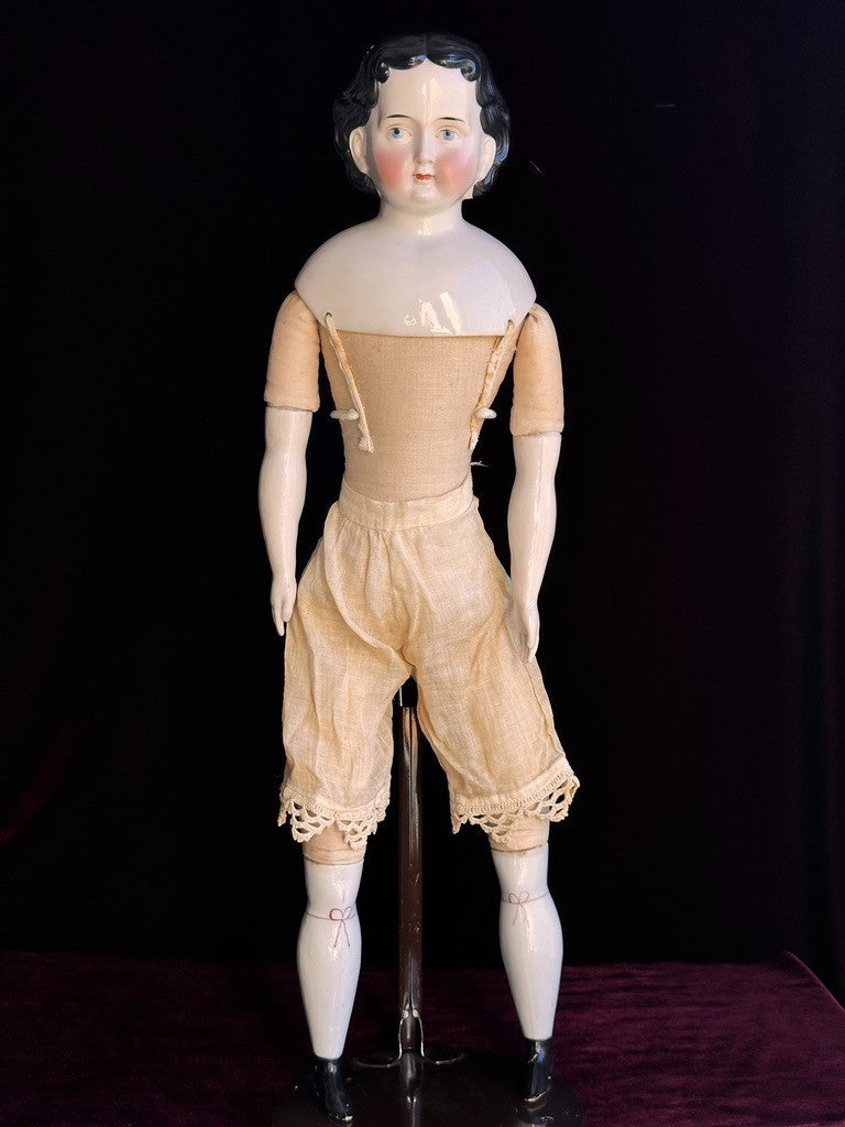Large Antique German 23" Greiner Style Exposed Ears China Head Doll
