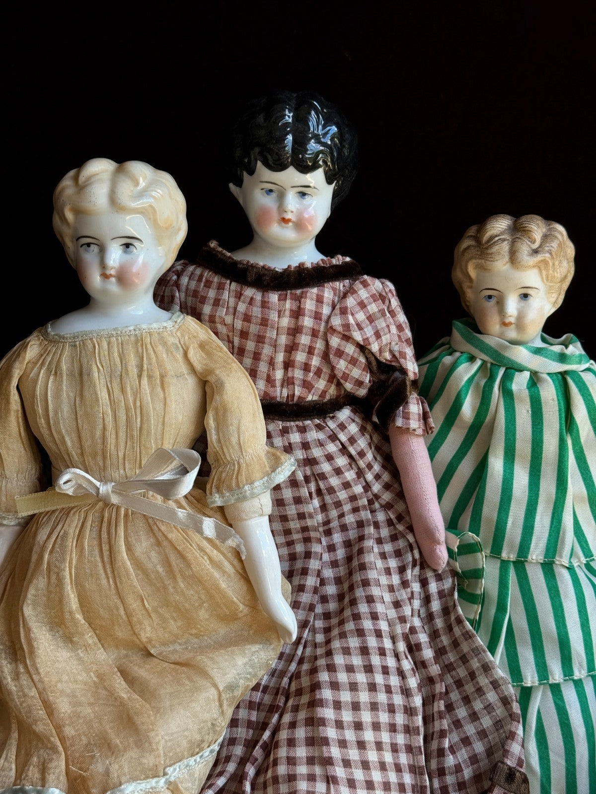 Lot of 3 Antique German Lowbrow China Head Dolls