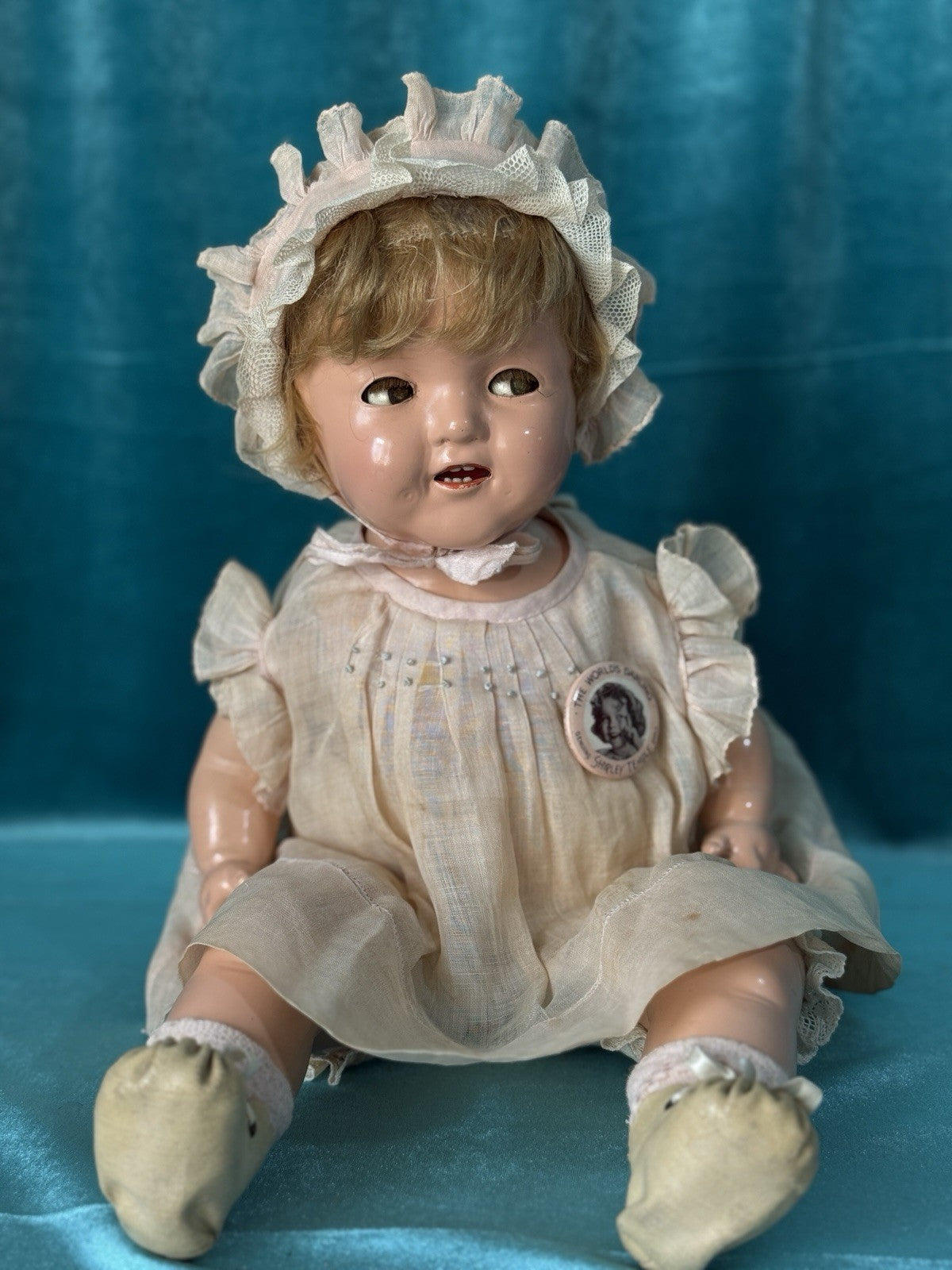 Antique 1930’s Composition 16” Shirley Temple Baby Doll by Ideal Co Flirty Eyes