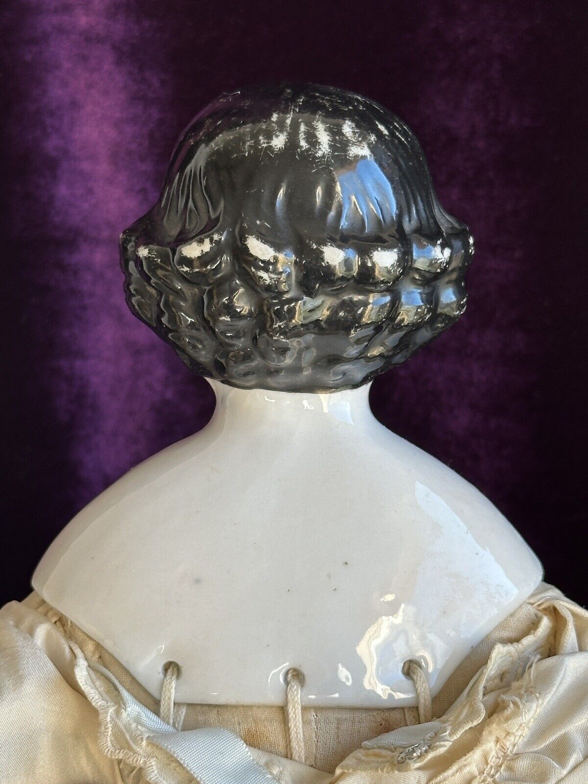 Antique German 17” Flat Top Highbrow Brunette China Head Doll