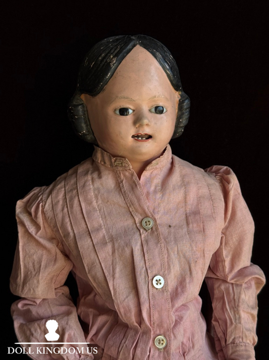Rare Antique American/French Greiner (?) Papier Mache Glass Eyes Open Mouth Doll