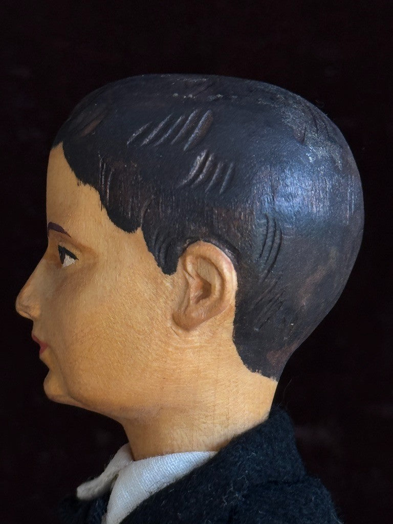 Rare Vintage 10” Swiss Huggler Wood Carved Jointed Boy Doll