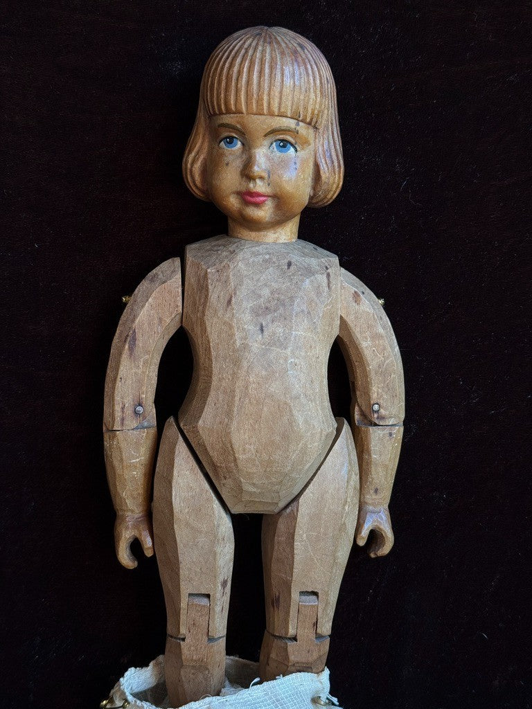 Large Vintage 11.5” Swiss Huggler Wood Carved Jointed Doll
