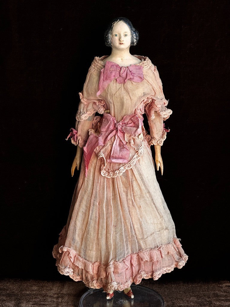 Antique German 13” Papier Mache Milliner’s Model Doll with Bun