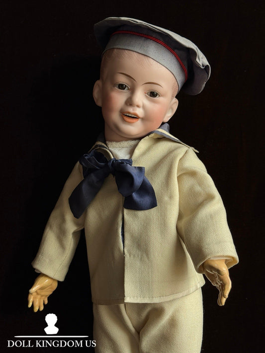 Antique French 20” SFBJ 227 Bisque Head Smiling Boy Character Doll