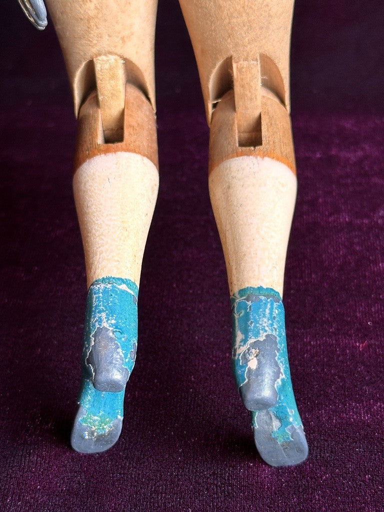 Antique American Mason & Taylor 11.5” Papier Mache Wood Metal Doll