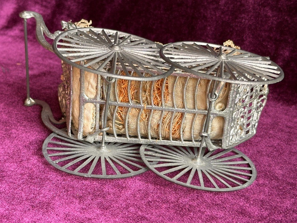 Antique German Miniature All Bisque Limbach 9307 Googly Eye Doll in Carriage