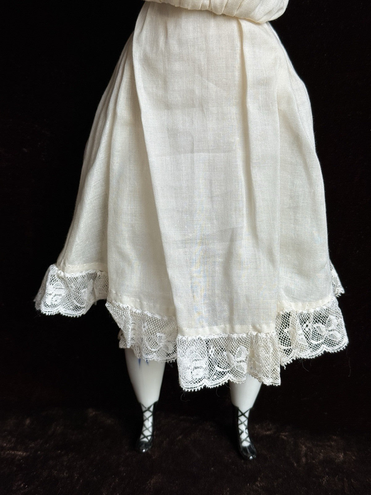 Antique German 14” Flat Top China Head Fashion Doll with Brown Eyes