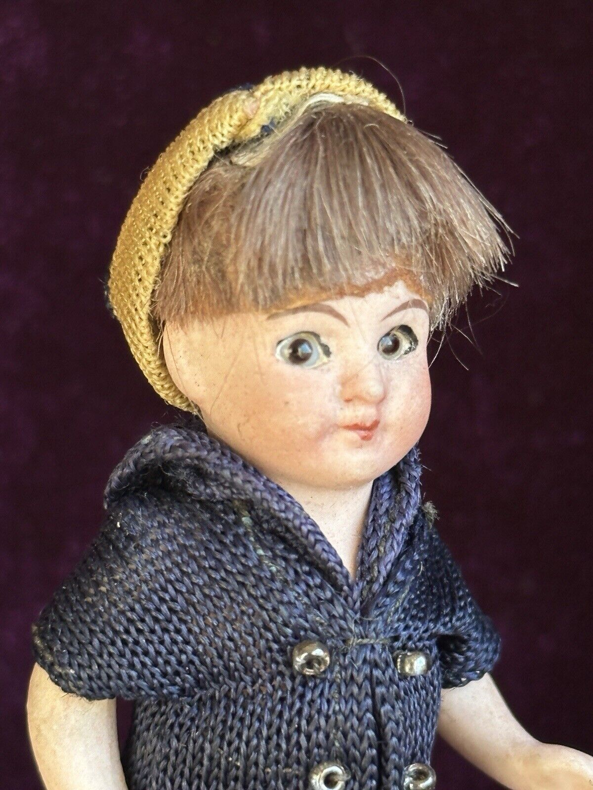 Antique German 3.75” Gebruder Kuhnlenz (?) Dollhouse Mignonette All Bisque Doll