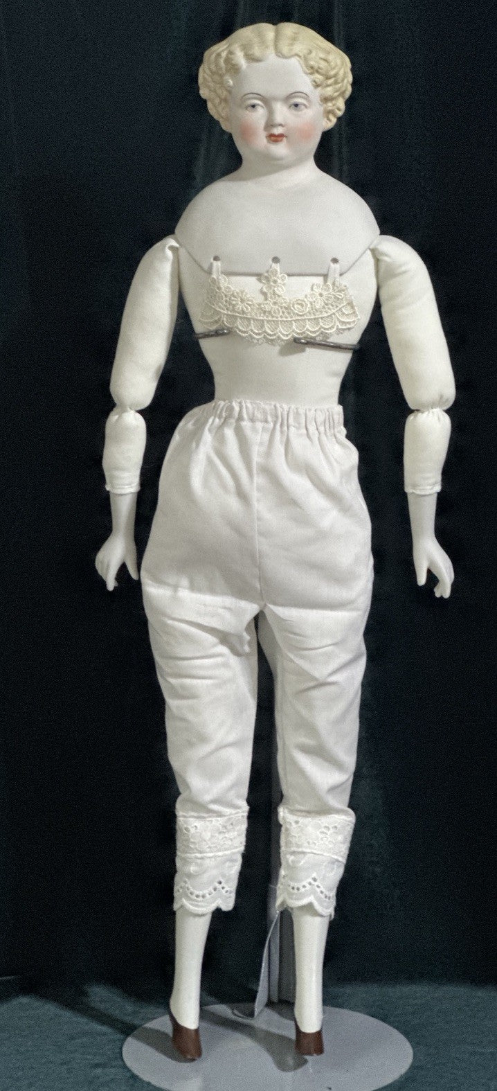 Antique German 28” Flat Top Highbrow China Parian Shoulder Head Blonde Doll
