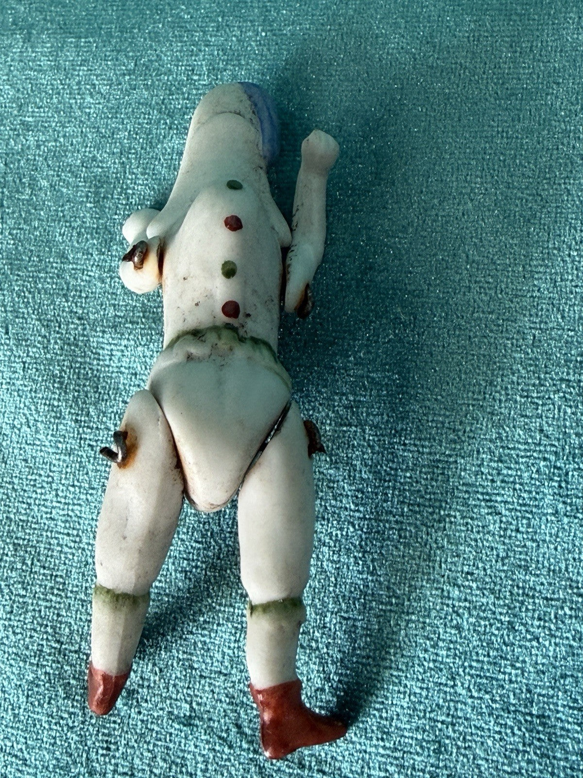 Antique German 2.75” All Bisque Mignonette Dollhouse Punchinello Character Doll