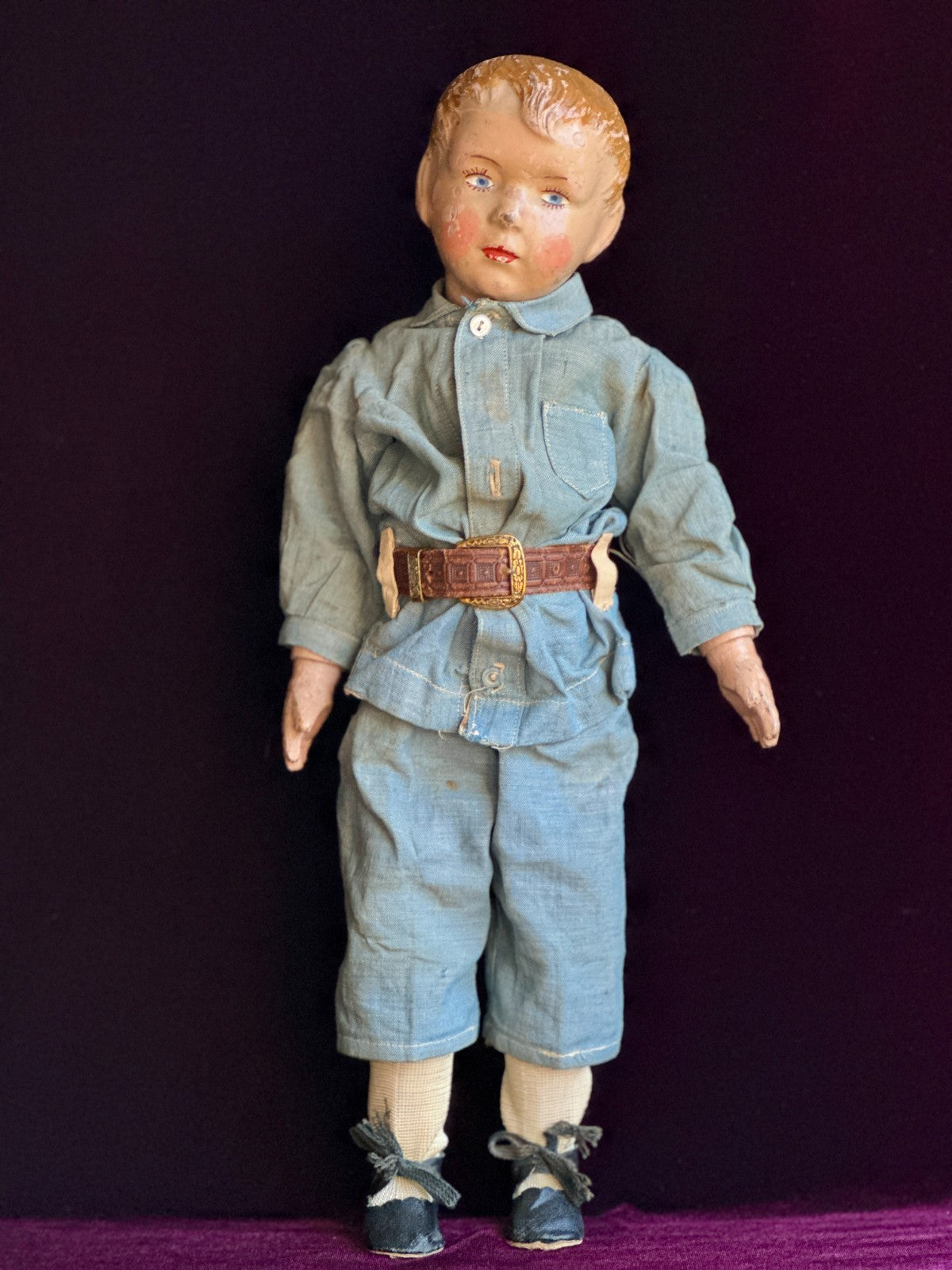 Antique American 16” Schoenhut 204 Series Wooden Boy Doll Carved Hair