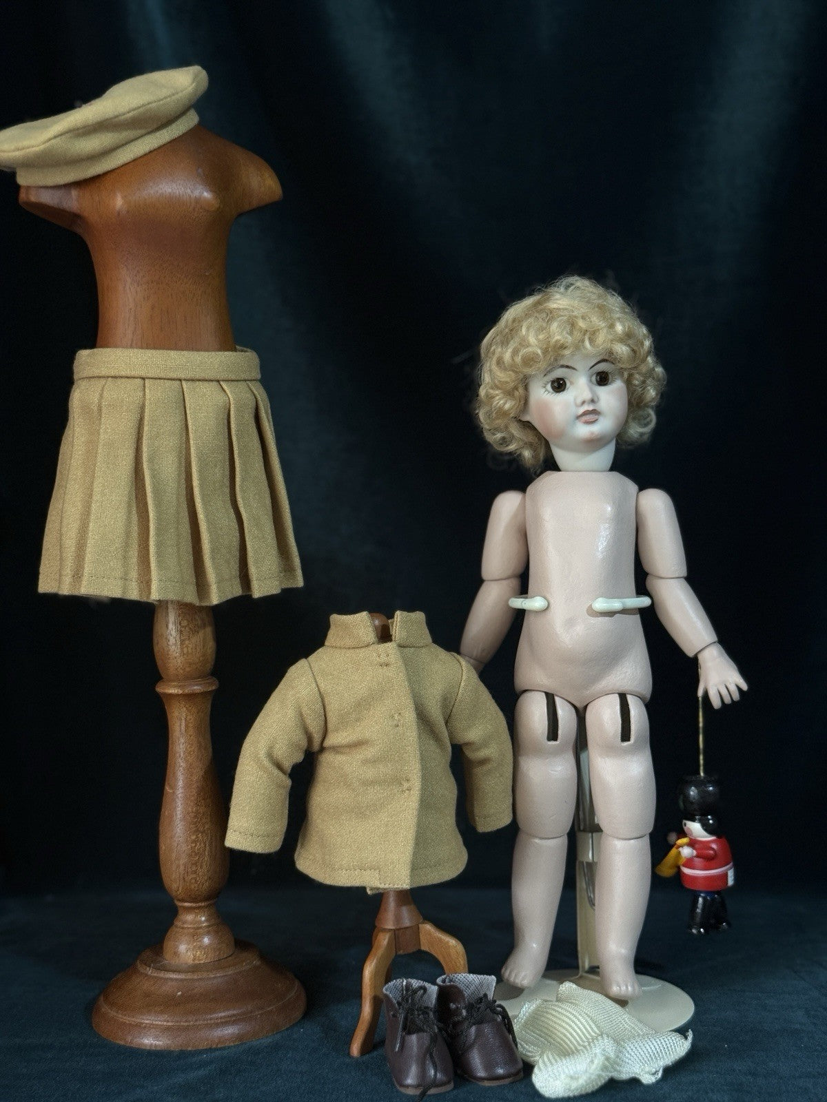 Porcelain/Composition 11” Reproduction of Antique French Bleuette Doll Blonde