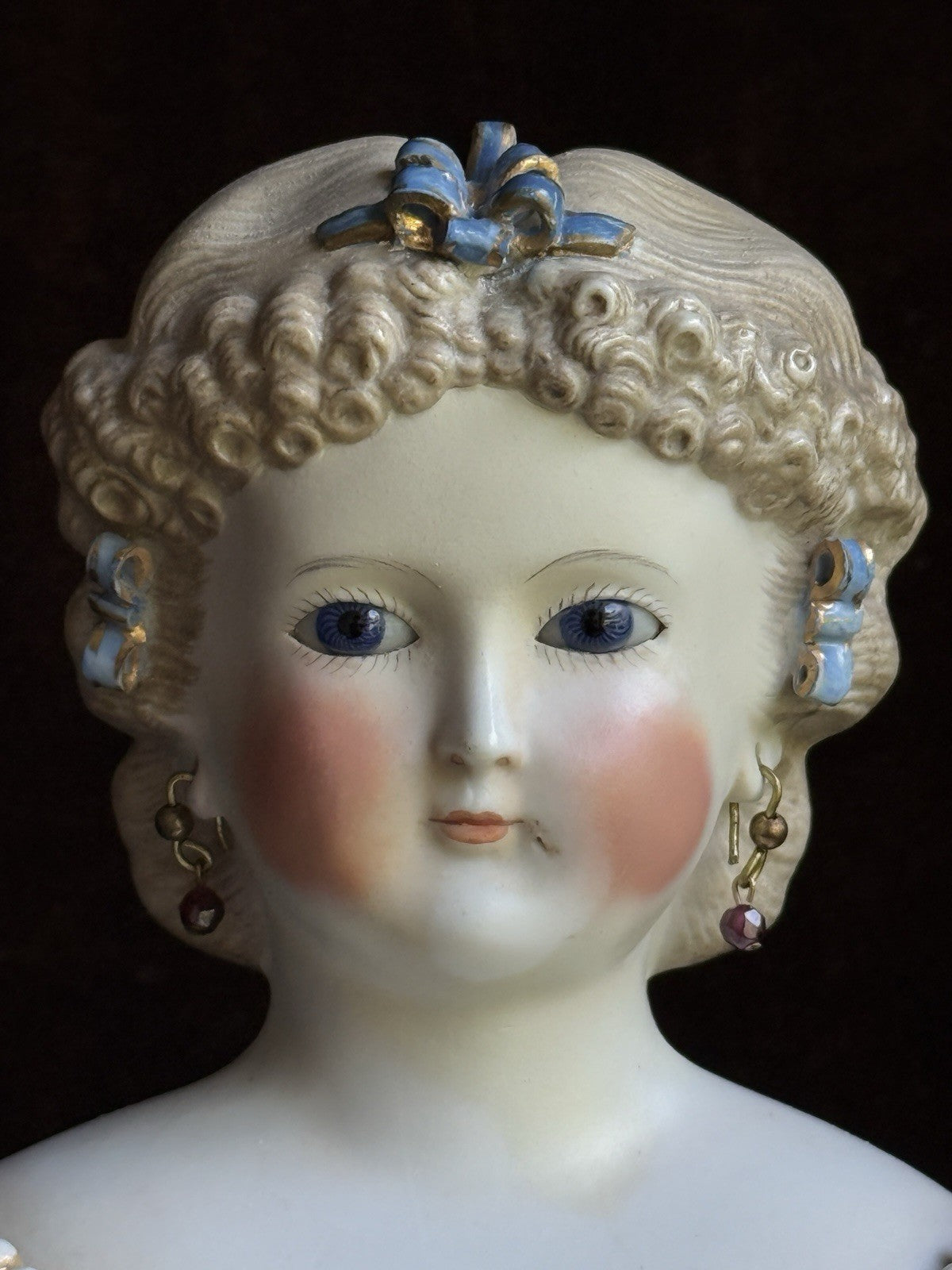 Antique German 19” Kling Bisque Head Parian China Dresden Doll Glass Eyes