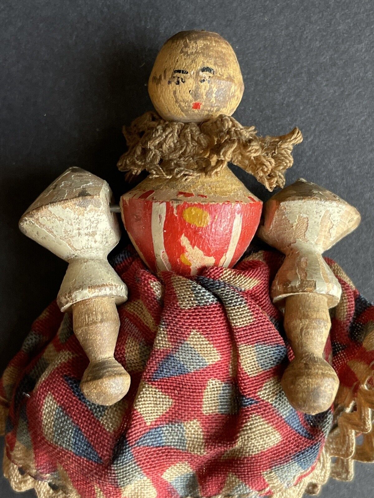 Antique German Grodnertal (?) Carved Wooden Miniature Dollhouse Victorian Doll
