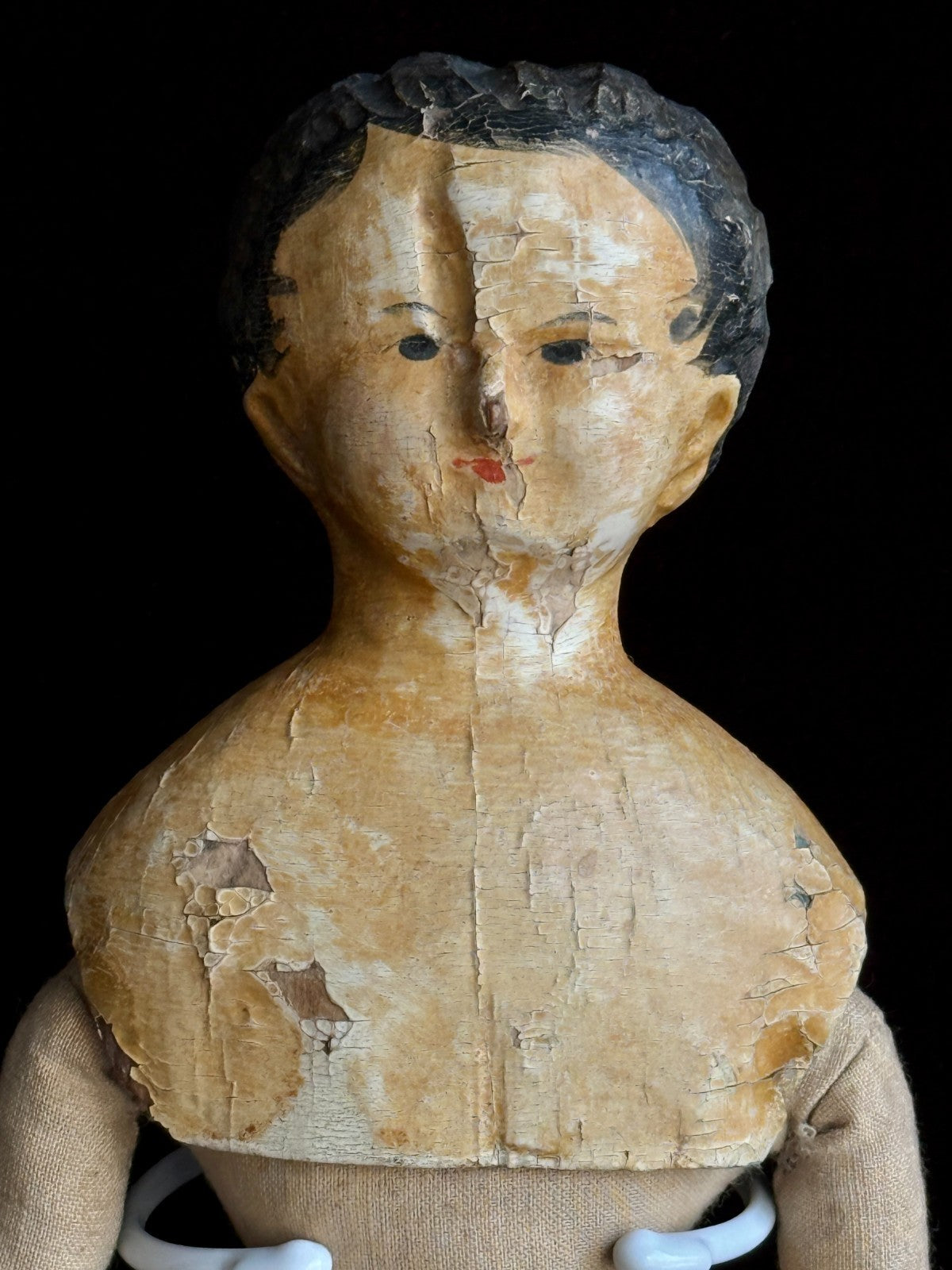 Early Antique English / German (?) Primitive 15" Carved Wooden Doll