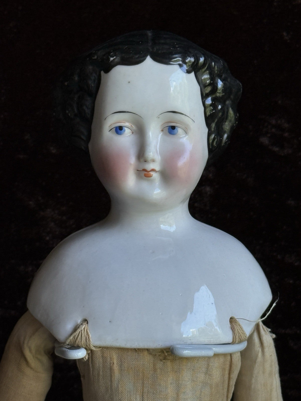 Antique German 16” Flat Top Highbrow China Shoulder Head Doll