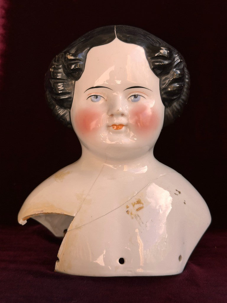 Lot of 2 Large Antique German Flat Top Highbrow China Dolls Shoulder Heads Only