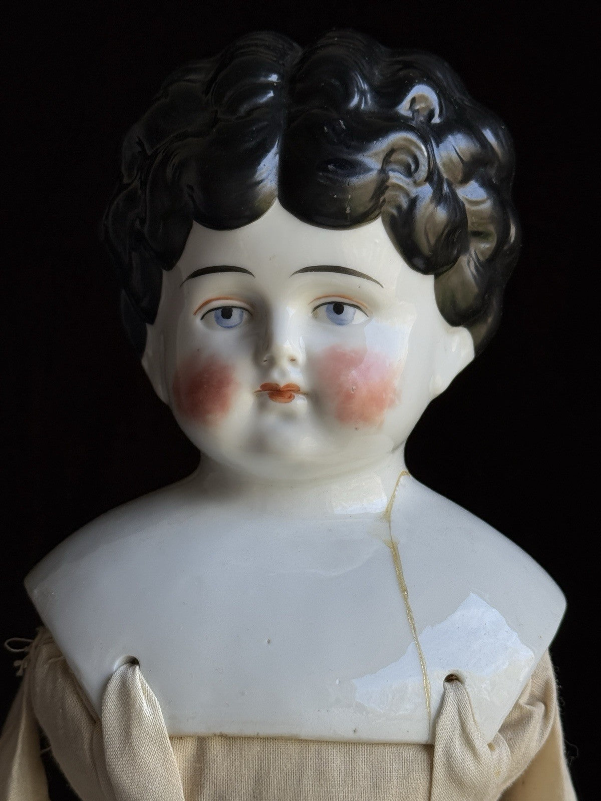 Antique German Hertwig 24” Lowbrow China Head Doll