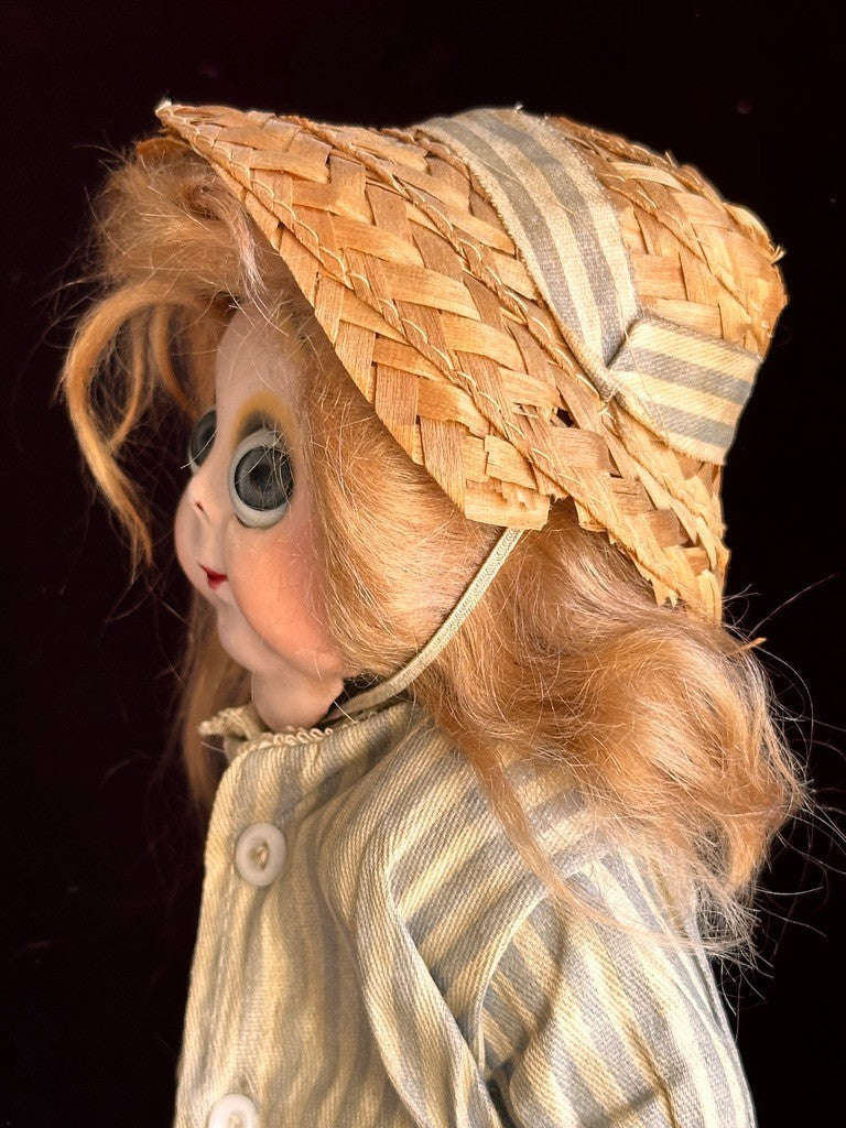 Antique German 9.5" Hug Me Kiddie Felt Composition Face Mask Googly Eyes Doll