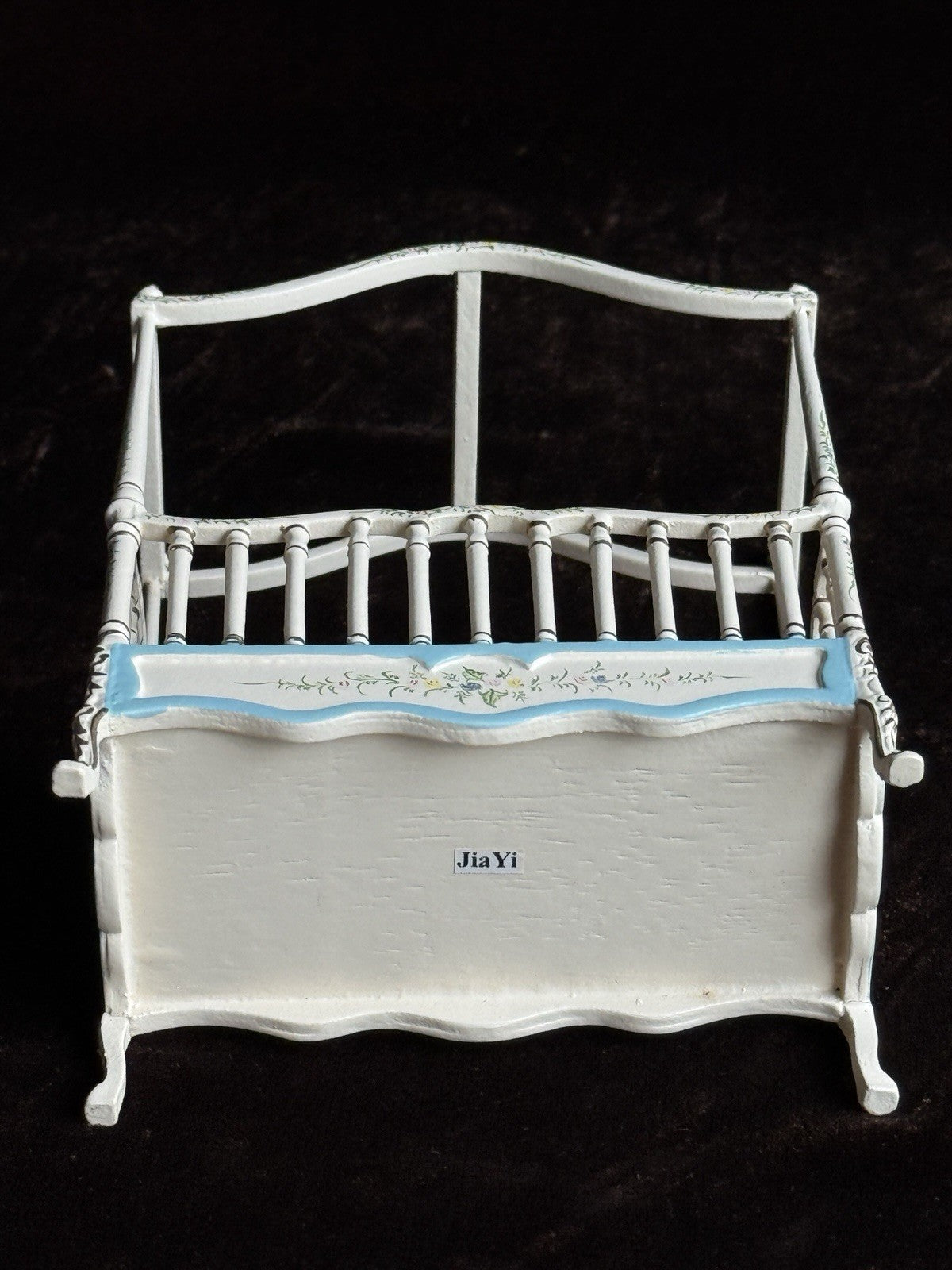 JiaYi Miniature Dollhouse Canopy Bed Hand Painted Floral 1:12 Scale 6” Tall