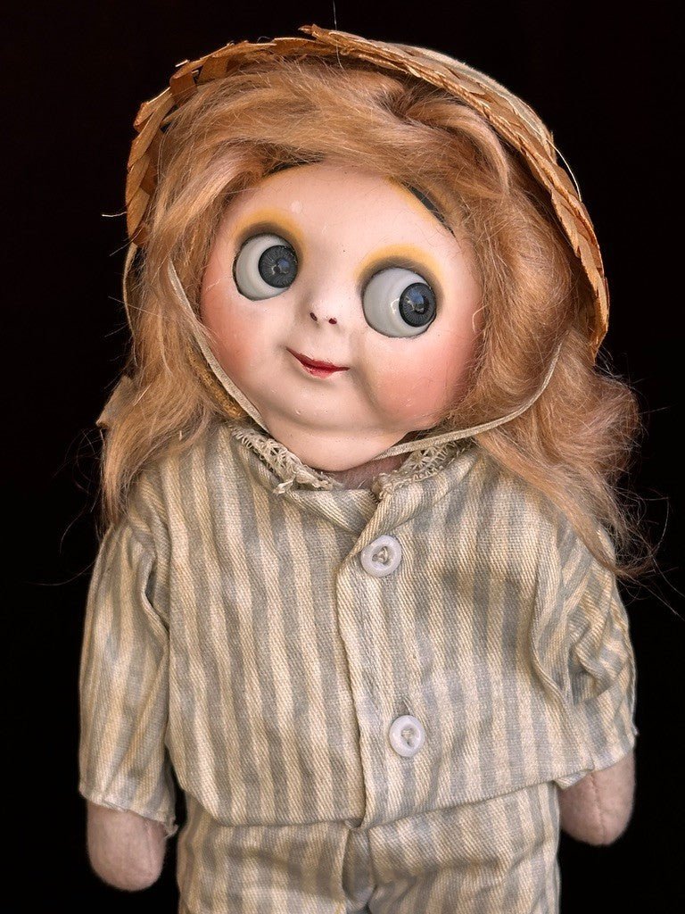 Antique German 9.5" Hug Me Kiddie Felt Composition Face Mask Googly Eyes Doll