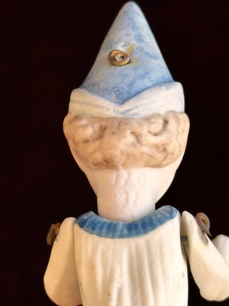 Antique German 4.375” Miniature All Bisque Jester Clown Dollhouse Doll