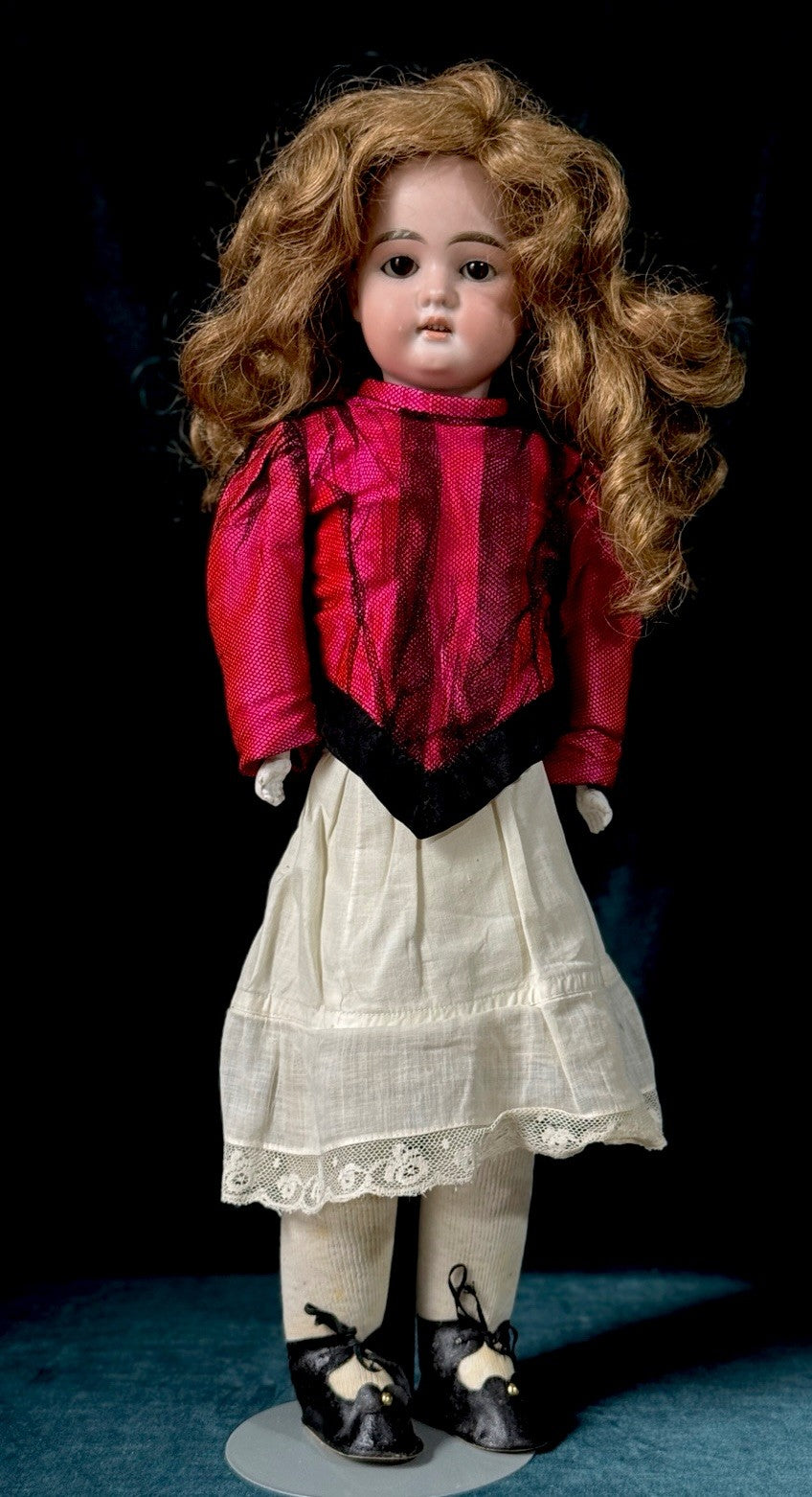 Antique German LHB Louis Herman Bonvoisin 20” Doll Bisque Head Leather Kid Body