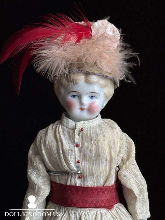 Antique German 14” Lowbrow China Shoulder Head Doll