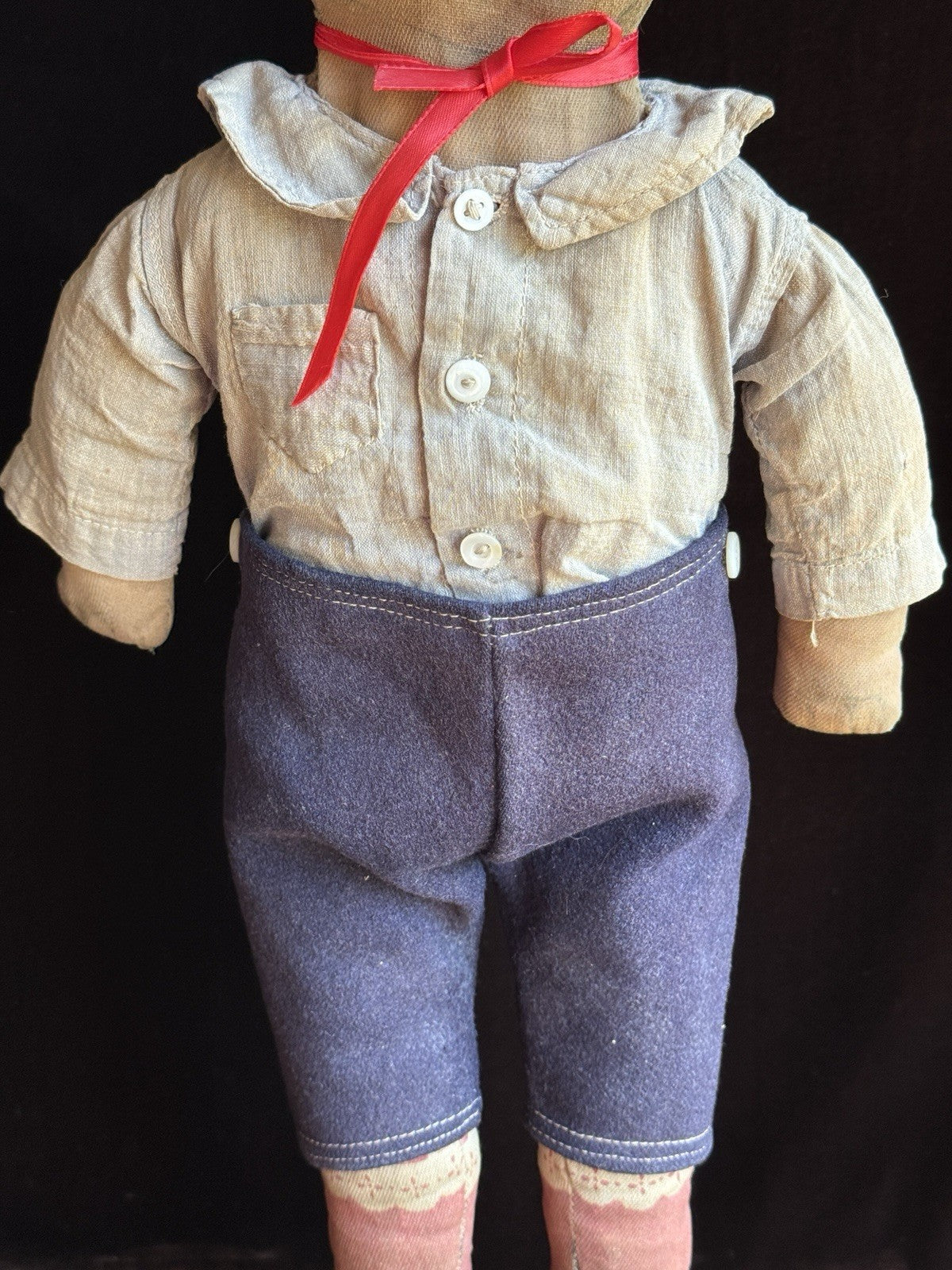 Antique American 20.5” Art Fabric Lithograph Cloth Rag Doll
