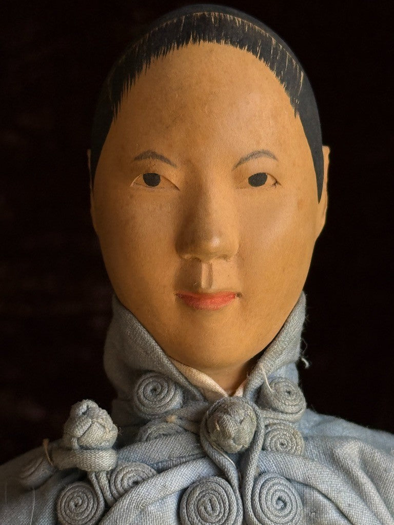 Antique Chinese 11.5" Door of Hope Mission Carved Wood Cloth Female Doll