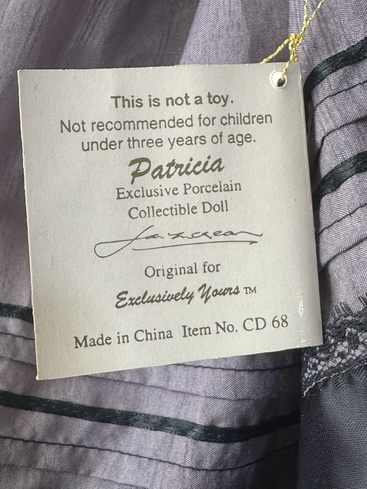Collectible Jan Mclean 1998 30" Porcelain Doll “Patricia” For Exclusively Yours