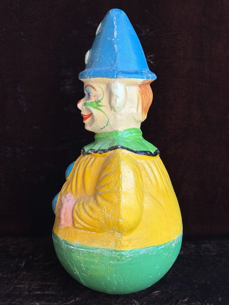 Large Antique American 15” Schoenhut Papier Mache Roly Poly Clown Toy
