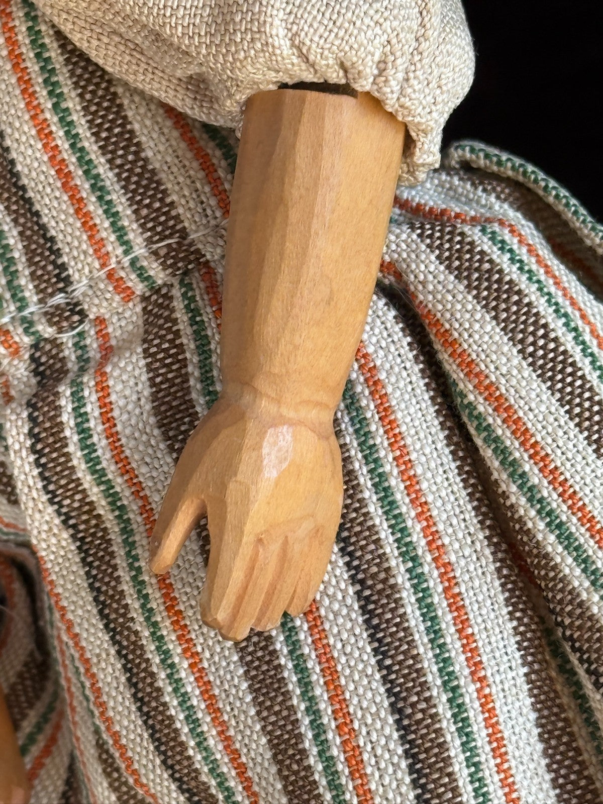 Vintage Swiss 10” Huggler Wood Carved Jointed Girl Doll