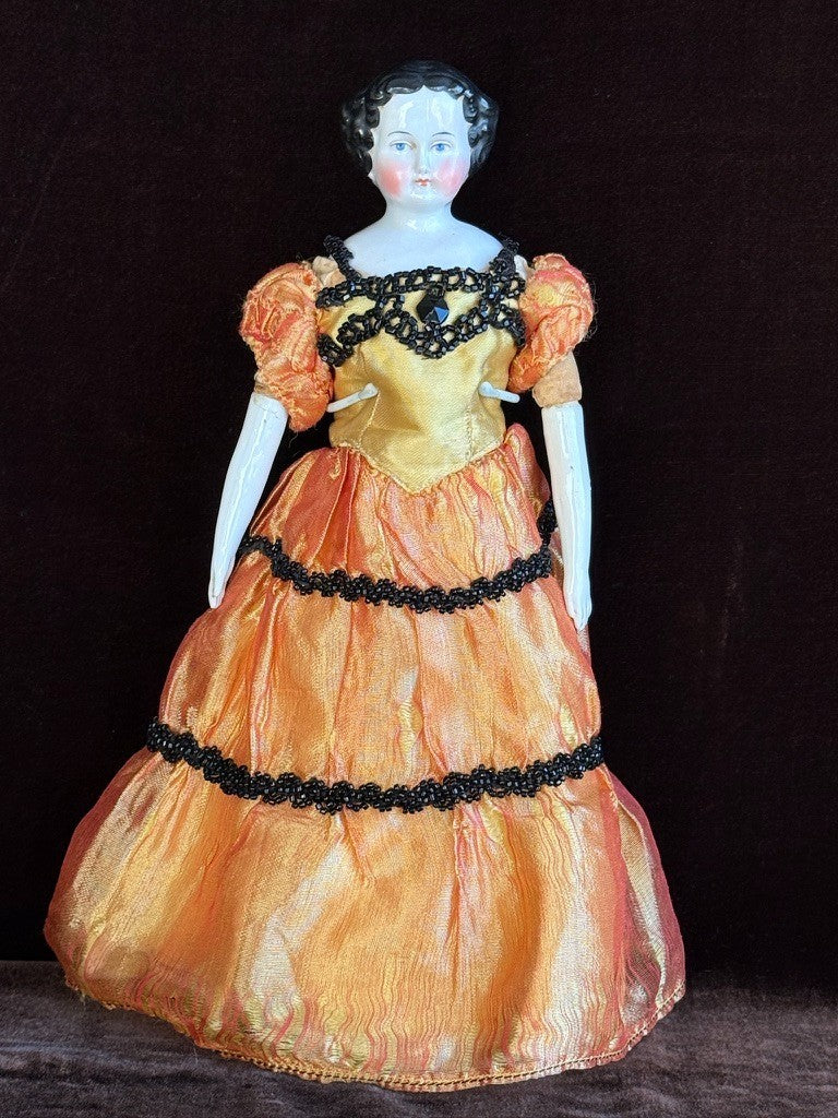 Antique German 12” Flat Top Highbrow China Shoulder Head Doll