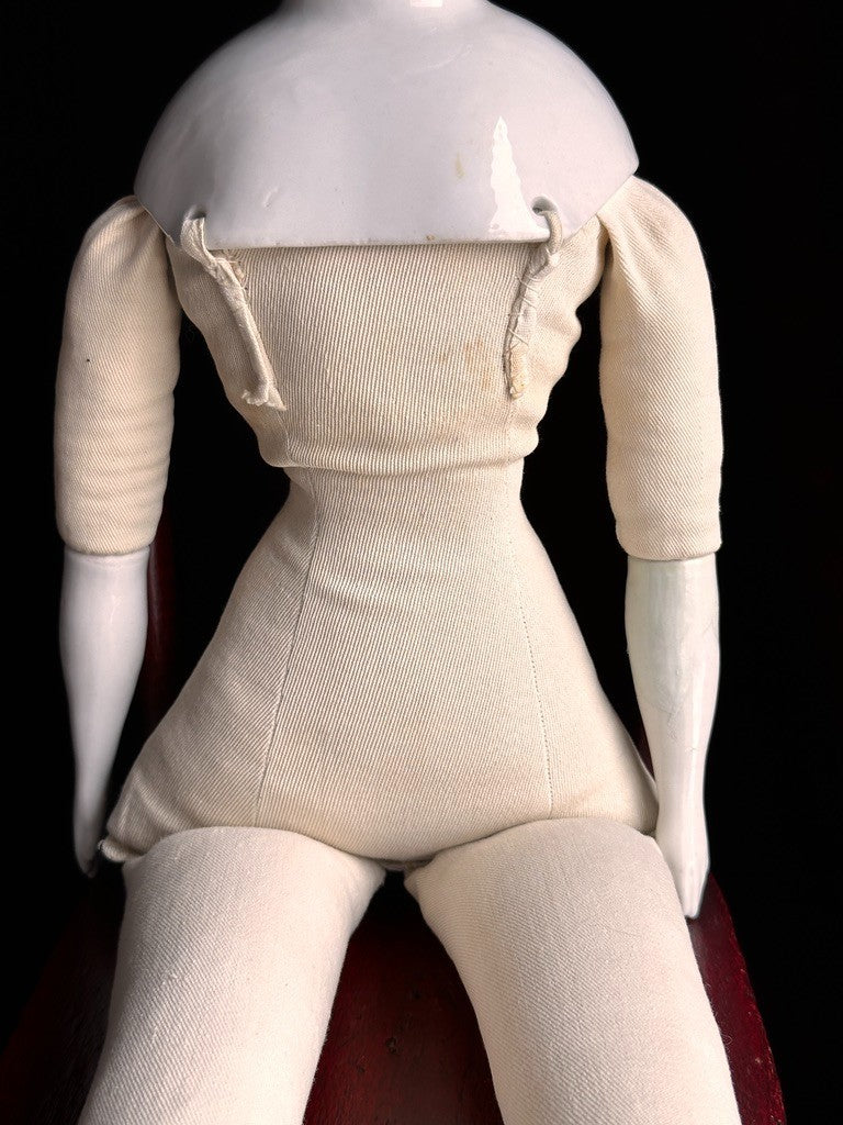 Large Antique German 27” Flat Top Highbrow China Shoulder Head Doll