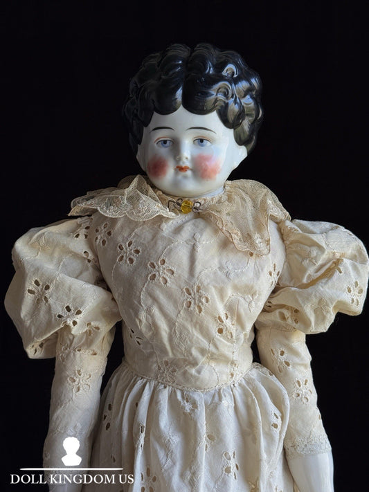 Antique German Hertwig 24” Lowbrow China Head Doll