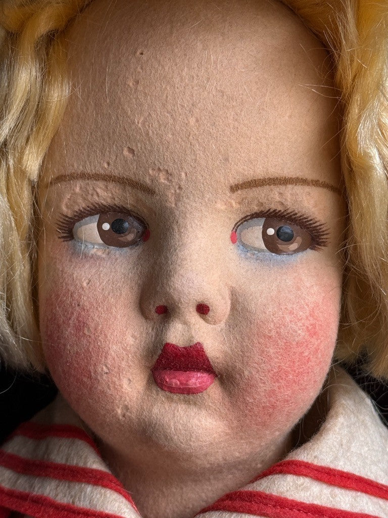 Large Vintage French 23” Raynal Felt Cloth Character Doll with Tag