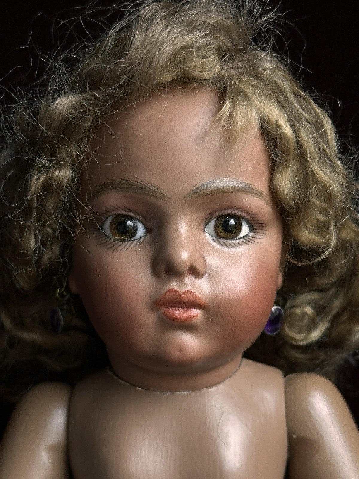 Vintage 11.5” Porcelain Reproduction of French Bru Jne Dark Complexion Doll