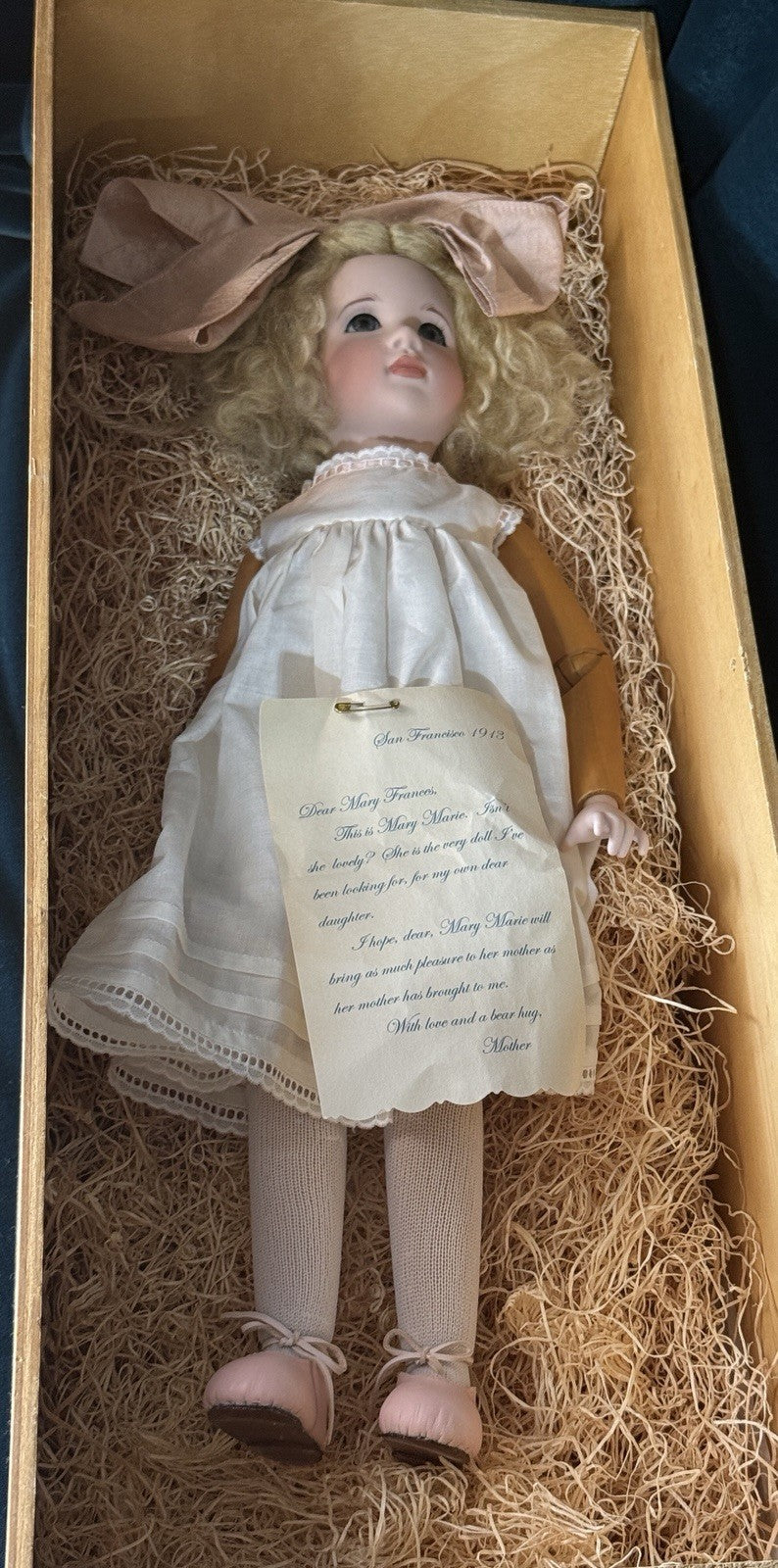 Large Wendy Lawton “Mary Marie” Wooden and Porcelain 16” Doll LE 250 Box