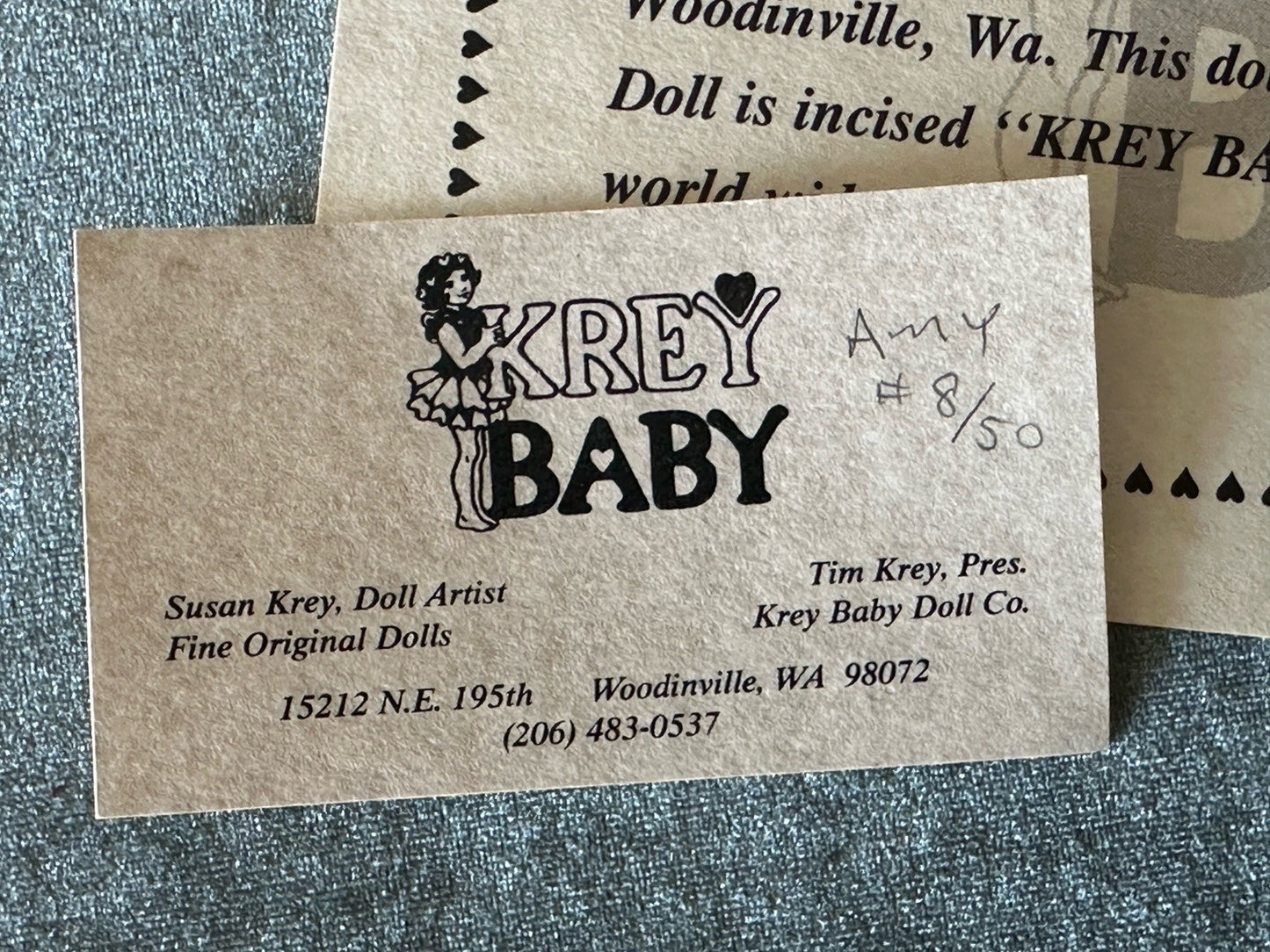 Collectible Artist Susan Krey Baby 22” Doll “Amy” Wax Over Porcelain  LE 50