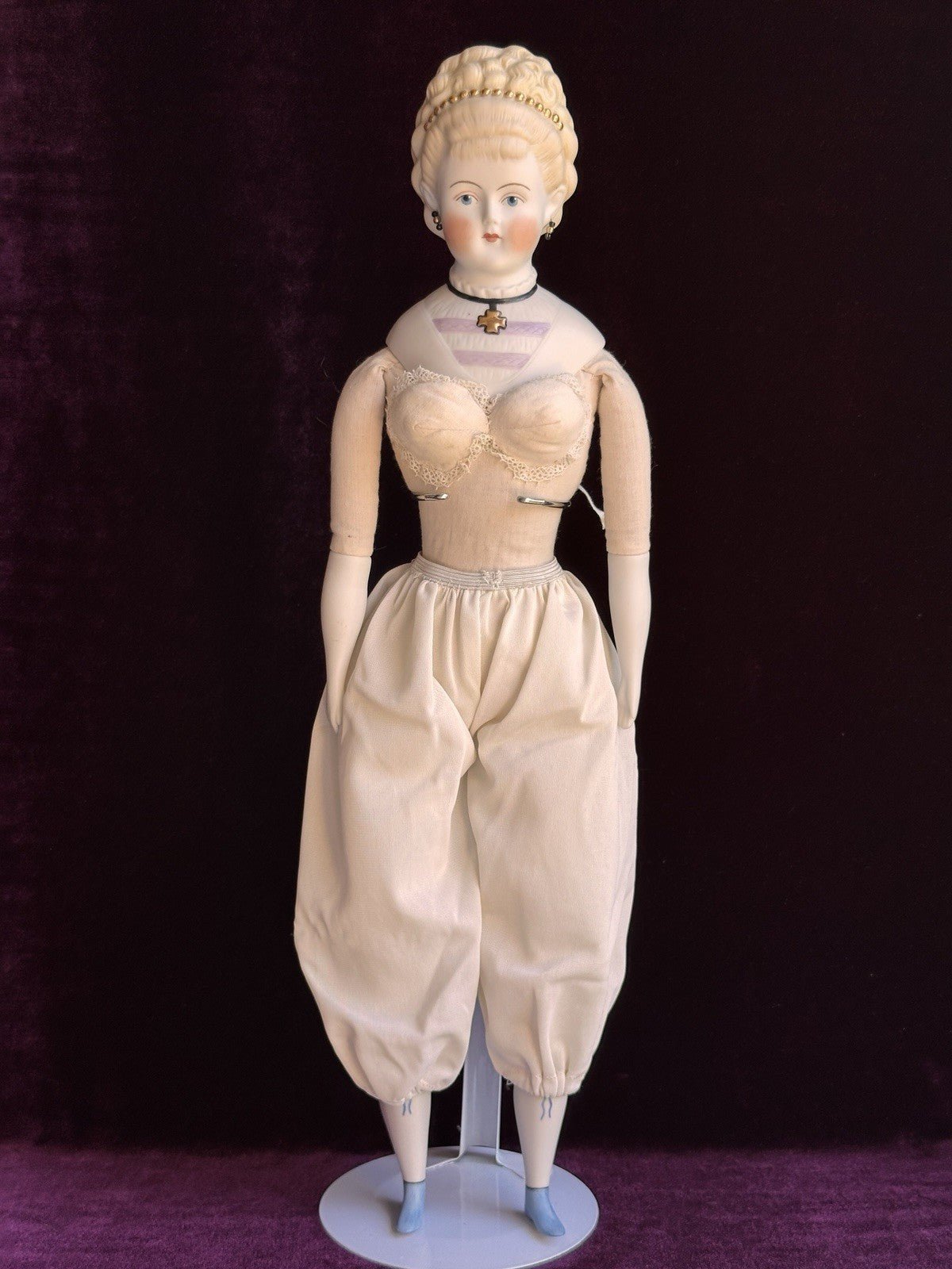 Vintage 17.5” Reproduction of Antique German Parian China Doll Pierced Ears