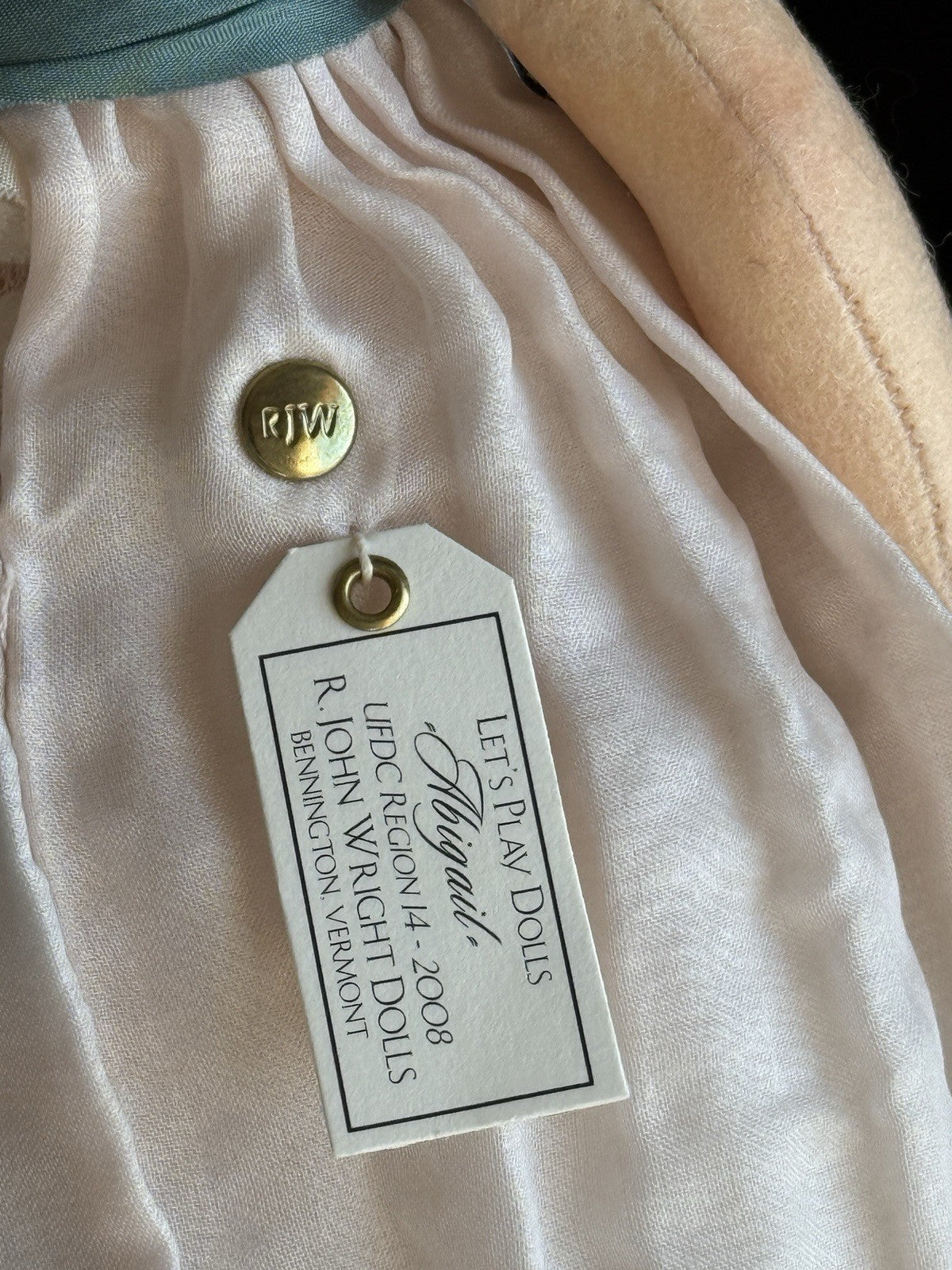 Collectible 12” John Wright UFDC Abigail Felt Girl Doll with Certificate