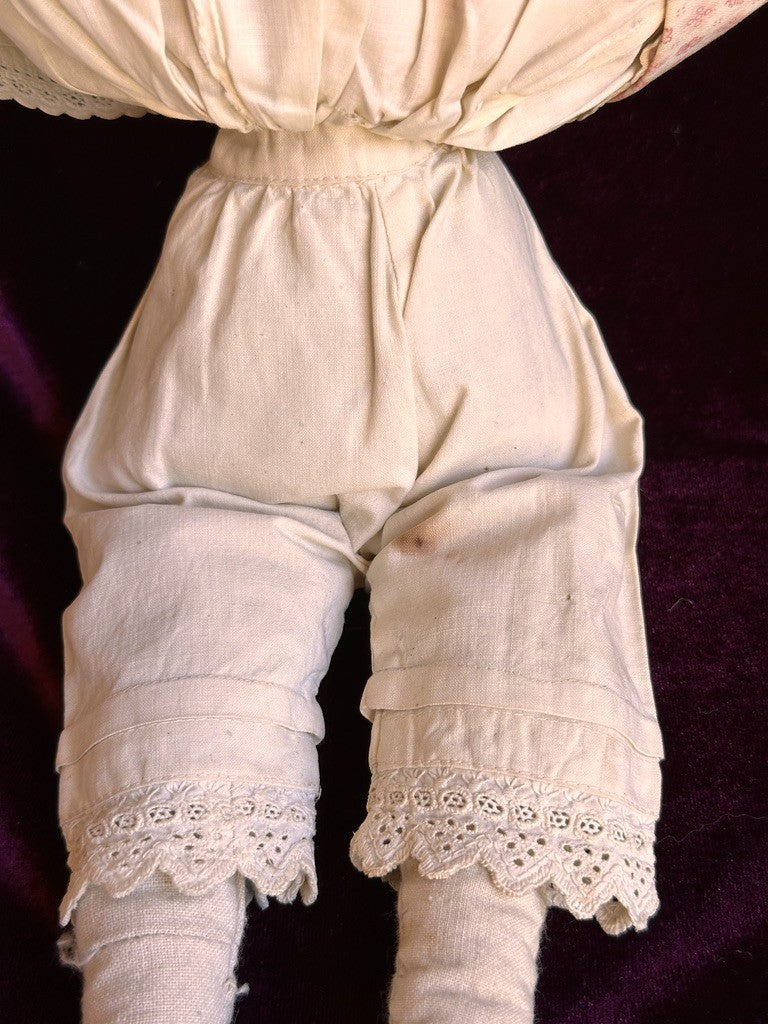 Antique German 15” Fancy Parian Bisque Head China Doll with Pierced Ears