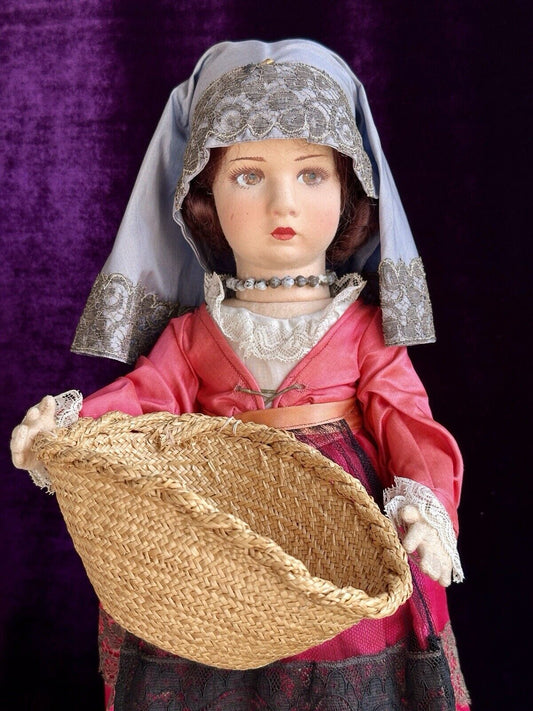 Vintage Italian 17” Lenci Felt Girl Doll in Traditional Outfit with Tag