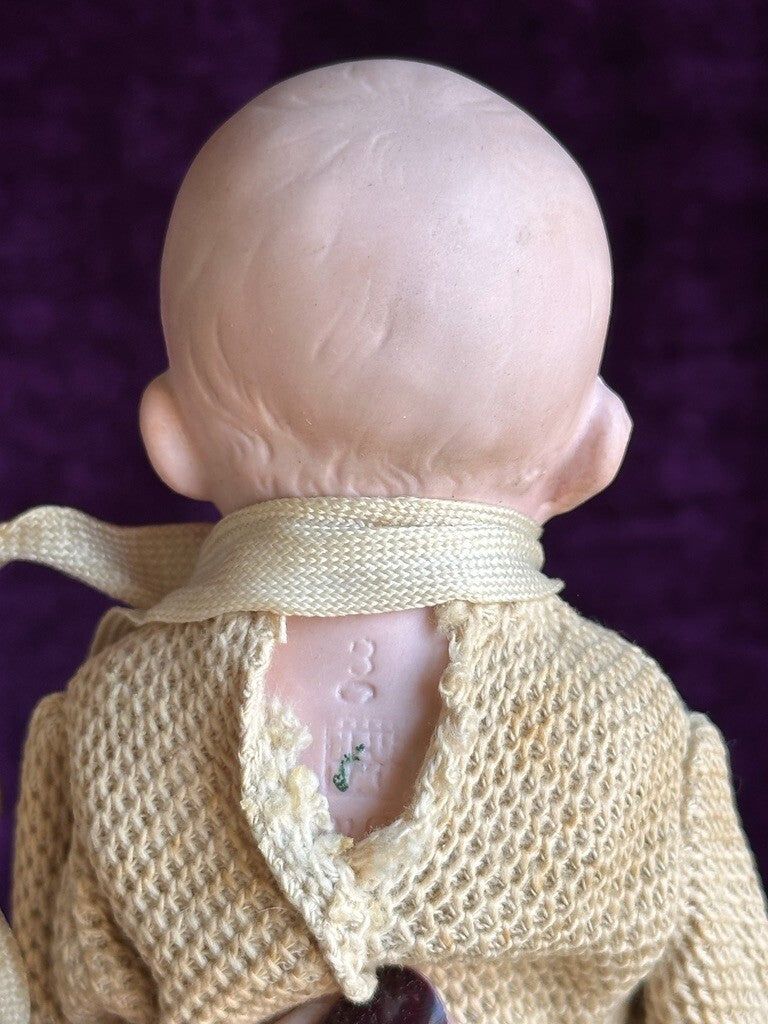 Antique German 11” Gebruder Heubach Rattle (?) Toy with Bisque Doll Head