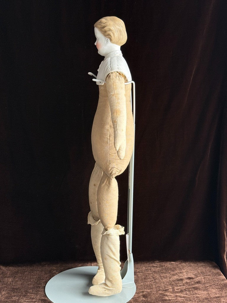 Large Antique German Kling 27” Dresden China Parian Molded Shoulder Head Doll